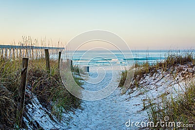 Path to the beach and sand dunes, at Panama City Beach, Florida Stock Photo