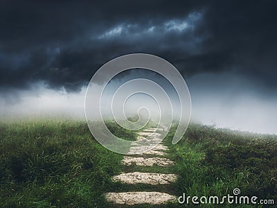 Path to the storm with dramatic sky Stock Photo
