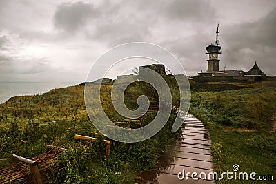 Path at the Top of the Cliffs at Fecamp Normandy Stock Photo