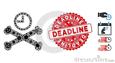 Pathogen Collage Deadline Timer Icon with Distress Round Deadline Seal Vector Illustration