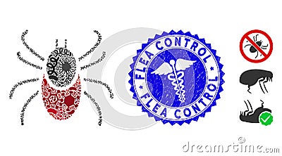 Pathogen Collage Mite Tick Icon with Healthcare Grunge Flea Control Seal Vector Illustration