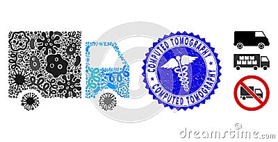 Pathogen Collage Shipment Van Icon with Healthcare Textured Computed Tomography Stamp Vector Illustration