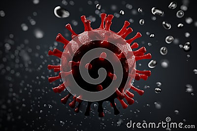 Pathogenic virus causing infection. Water droplets around. 3D rendered illustration. Cartoon Illustration
