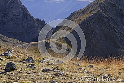 Paths on a mountain pass Stock Photo