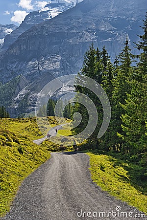 Paths and mountain trails from beautiful Oeschinensee, Kandersteg. Berner Oberland. Switzerland Stock Photo