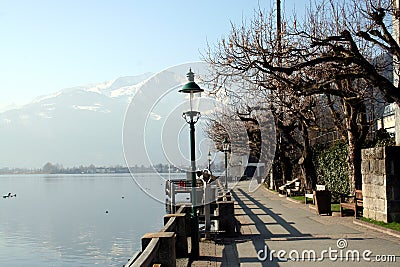 Pathway by picturesque lake Stock Photo