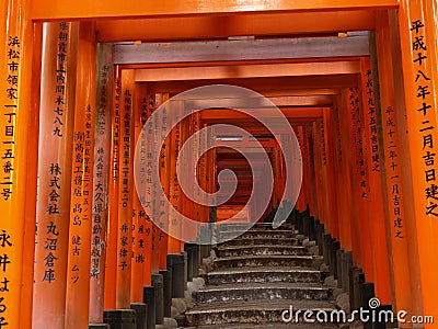 Pathway under the Torii Gate of Fushi Inari Shrine Stock Photo