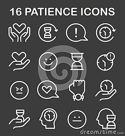 Patience night or dark mode icons set. Calm person finding Vector Illustration