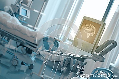 Patient brain scan result on the screen of medical computer in t Stock Photo