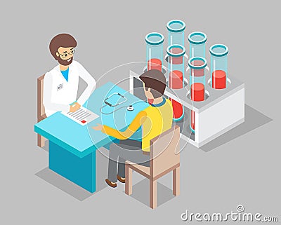 Patient came to medical clinic for consultation with doctor. Modern clinical analysis and treatment Vector Illustration