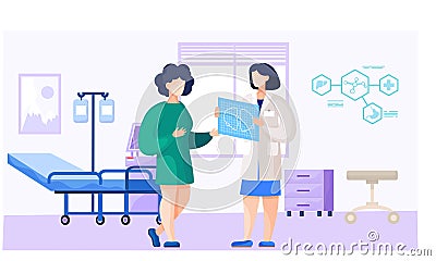 Patient came to medical clinic for consultation with doctor. Medical treatment and healthcare poster Vector Illustration
