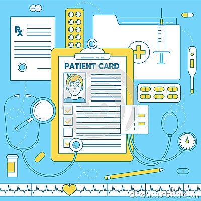 Patient card, medical illustration. Cartoon Illustration