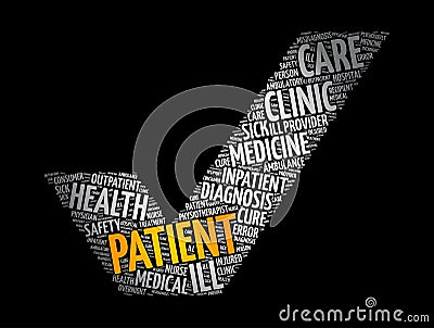 Patient check mark word cloud collage, health concept background Stock Photo