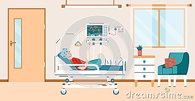 Patient connected to equipment in hospital ward, cartoon vector illustration. Vector Illustration