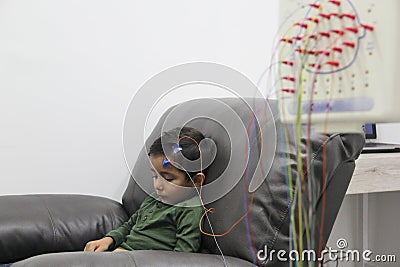 Patient and doctor in clinical study electroencephalogram, specialty of neurology and clinical neurophysiology Stock Photo