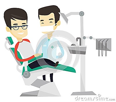 Patient and doctor at dentist office. Vector Illustration