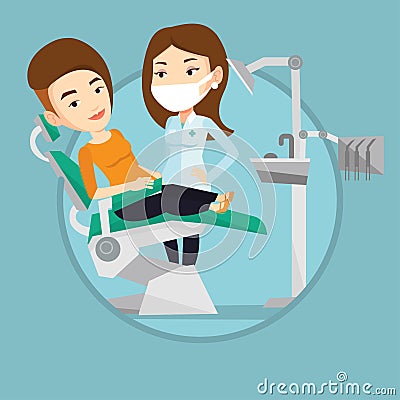 Patient and doctor at dentist office. Vector Illustration