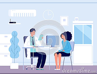 Patient in doctor office. Physician medical consulting. Diagnosis treatment patients in hospital, healthcare vector Vector Illustration