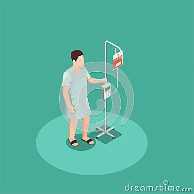 Patient With Dropper Isometric Composition Vector Illustration