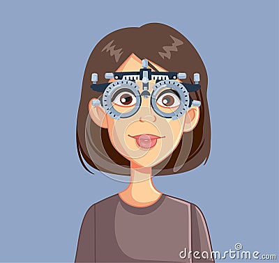 Woman at Eye Check Consult Wearing a Trial Frame Vector Illustration