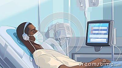 patient in hospital on bed, man in medical clinic Stock Photo