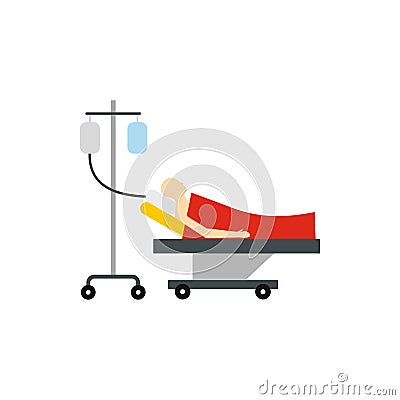 Patient in l stretcher bed on a drip icon Stock Photo