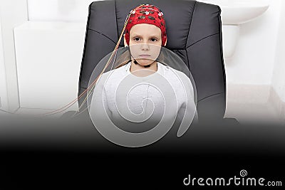 Patient looking to a screen during a biofeedback session Stock Photo