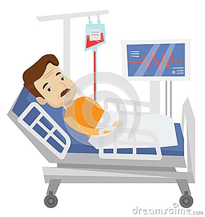 Patient lying in hospital bed vector illustration. Vector Illustration