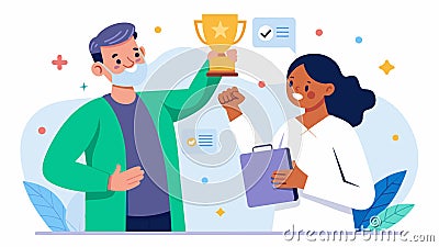 The the and patient together reviewed the therapy progress record highlighting and celebrating small victories and Vector Illustration