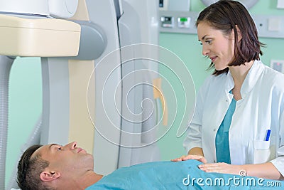 patient undergoing mri scan at hospital Stock Photo