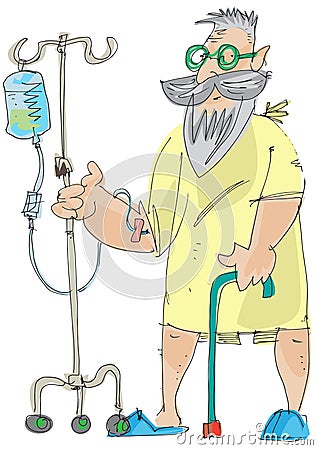 A patient walks with infusion dropper. Vector Illustration