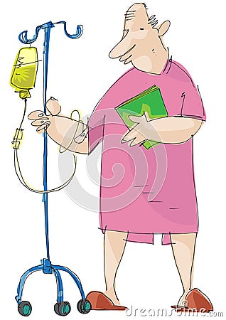 A patient walks with infusion dropper. Vector Illustration