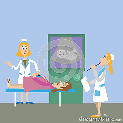 The patient was doing the ultrasound Vector Illustration