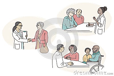 Patients consulting their doctor Vector Illustration