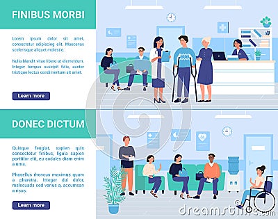 Patients disabled people wait doctor examination in hospital Vector Illustration