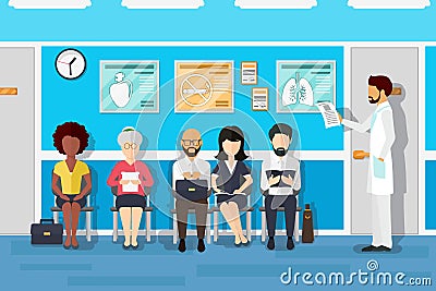 Patients in doctors waiting room. Vector illustration Vector Illustration