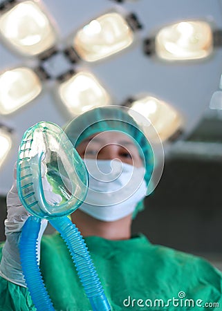 Patients view of an anesthesiologist Stock Photo