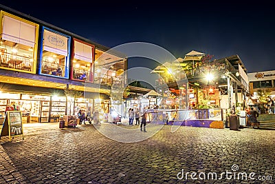 Patio Bellavista commercial center and food court at night - Santiago, Chile Editorial Stock Photo