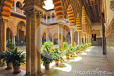 Patio de las Doncellas, Alcazar Royal in Seville, Spain Editorial Stock Photo