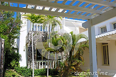 Patio of luxurious beach house in a tropical paradise. Stock Photo