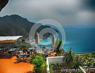 A patio Overlooking the Amalfi Coast Stock Photo