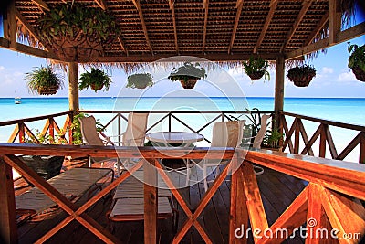 Patio overlooking Carabbean sea Stock Photo