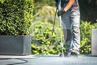 Patio Pressure Cleaning Stock Photo