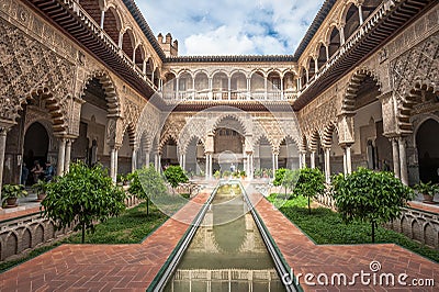 Patio in Royal Alcazars of Seville, Spain Stock Photo