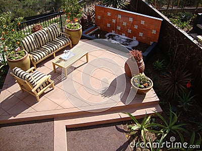 Patio with a water fountain Stock Photo