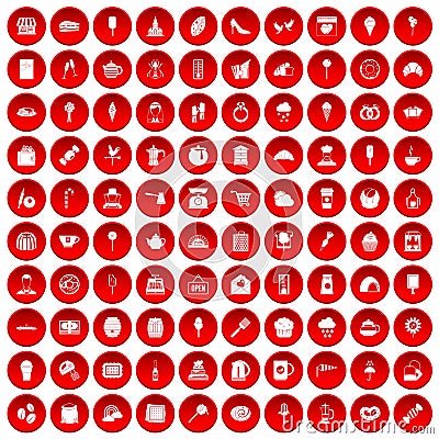 100 patisserie icons set red Vector Illustration