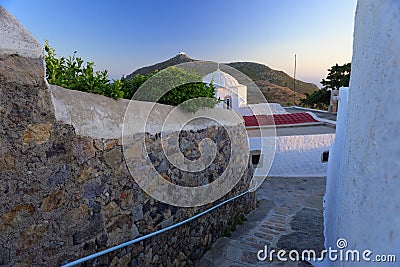 Patmos Island street and church Stock Photo