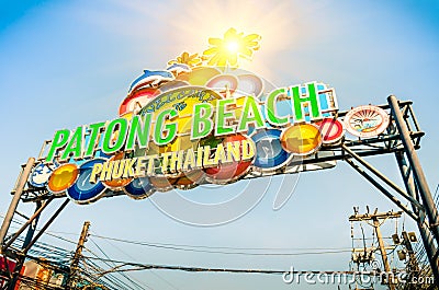 Patong Beach welcom sign in Phuket Thailand Editorial Stock Photo