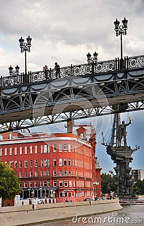 Patriarshy bridge in Moscow. Red October Complex. Editorial Stock Photo