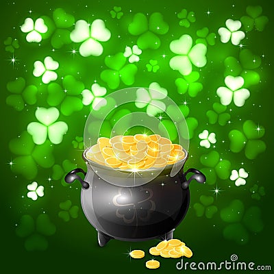 Patrick day background with clover and gold Vector Illustration